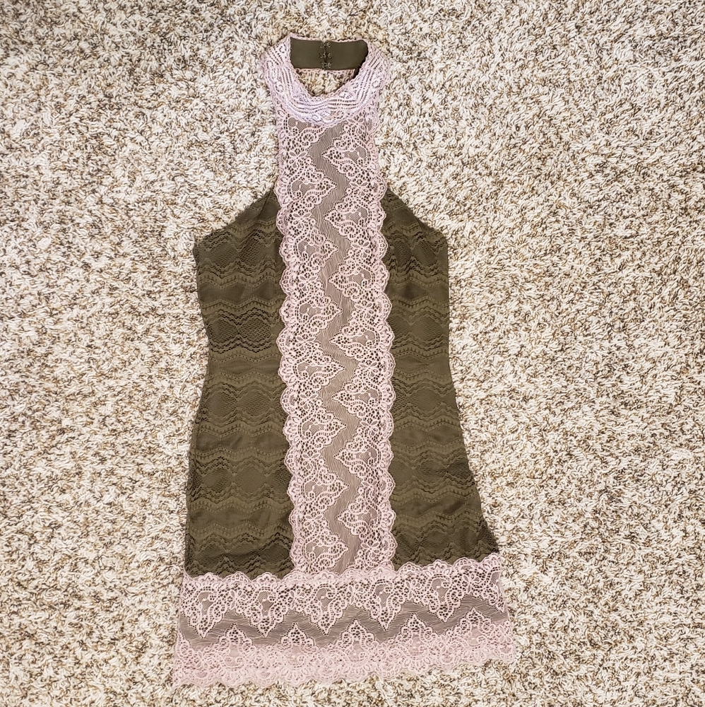 **NWT** Free People, Small Dress, Olive Green & Light Pink - Picture 3 of 7